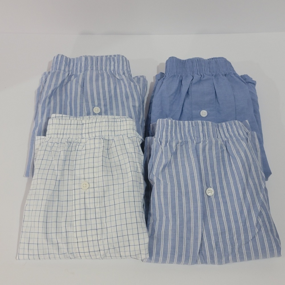 Stafford Mens 4 Pack Cotton Boxer Shorts Blue White Stripe Plaid Size Large